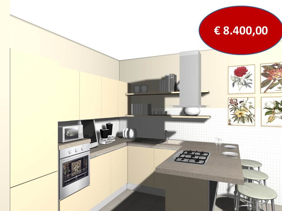 Carrera go veneta Cucine render composizione angolare costo euro 8400
